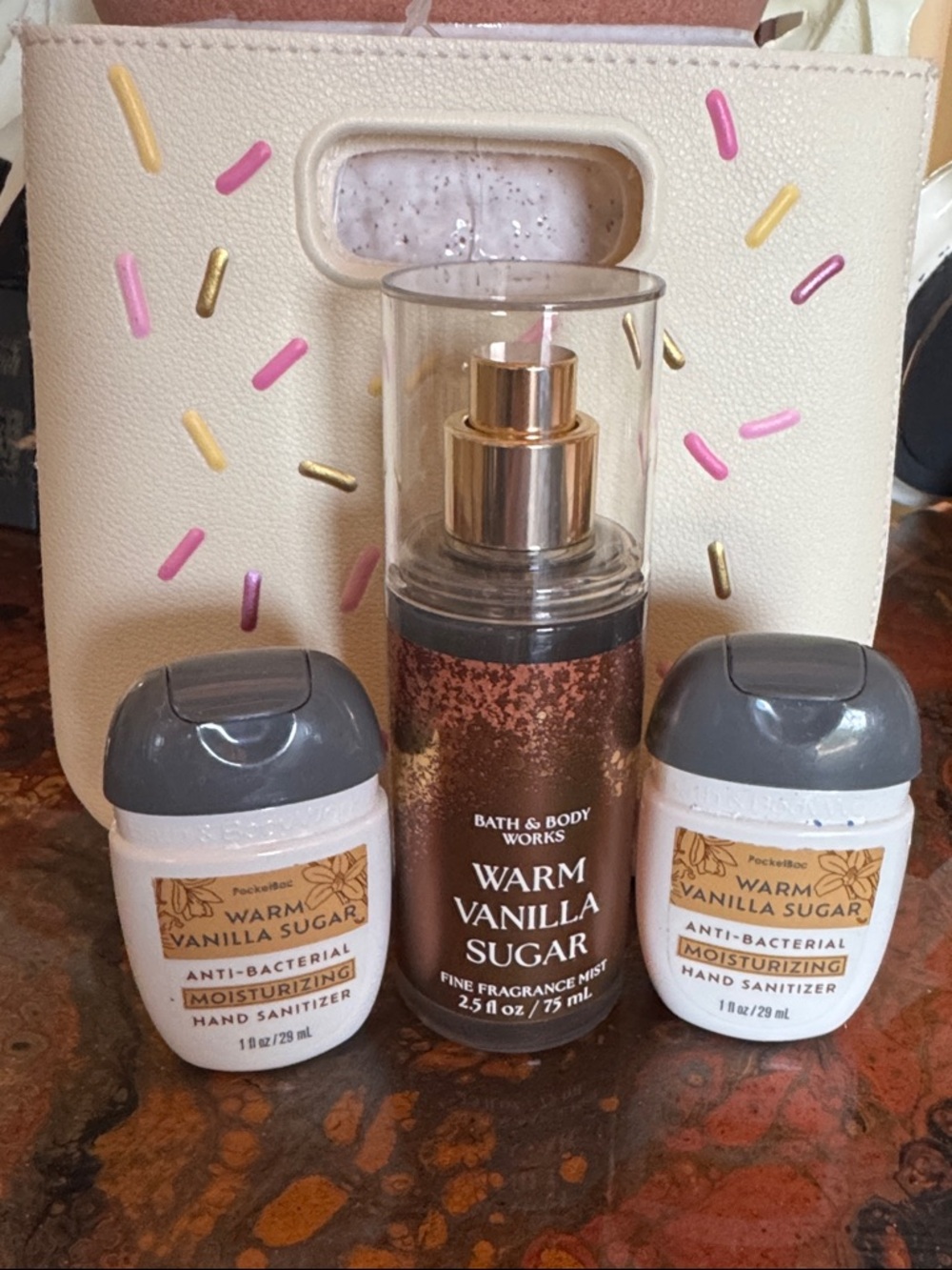 Warm Vanilla Sugar Mist, 2 Hand Sanitizers & Gift bag